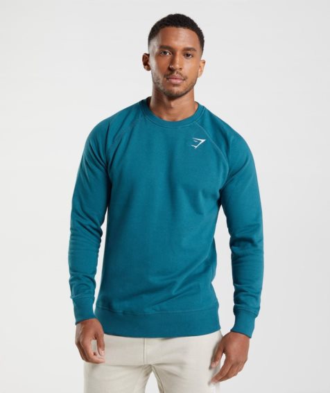 Men's Gymshark Crest Sweatshirts Blue | NZ 7PJELQ